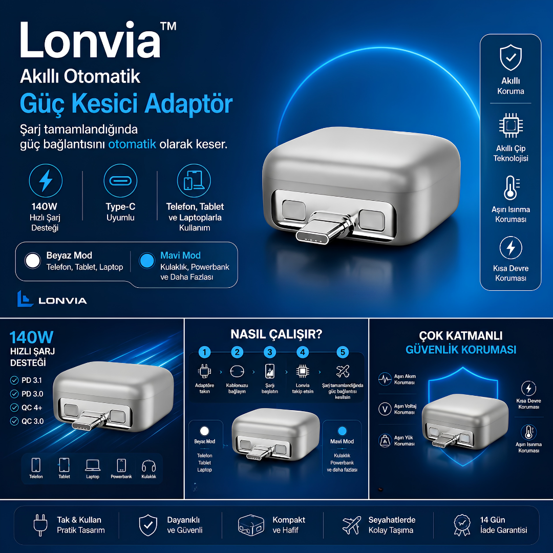 Lonvia™ Akıllı Otomatik Güç Kesici Adaptör