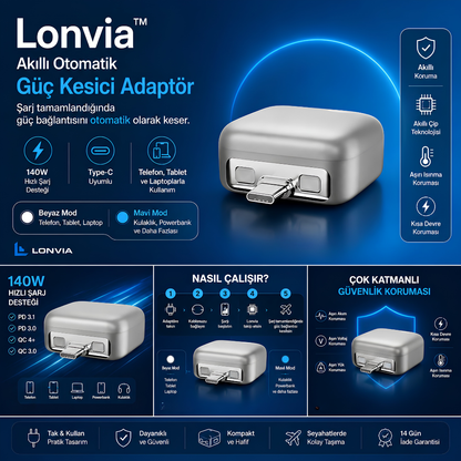 Lonvia™ Akıllı Otomatik Güç Kesici Adaptör