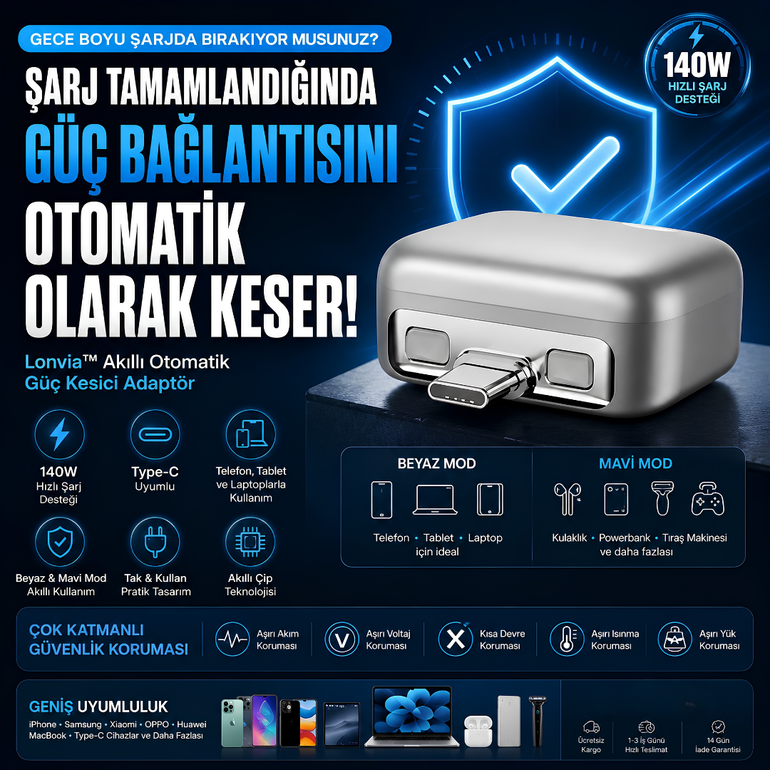 Lonvia™ Akıllı Otomatik Güç Kesici Adaptör